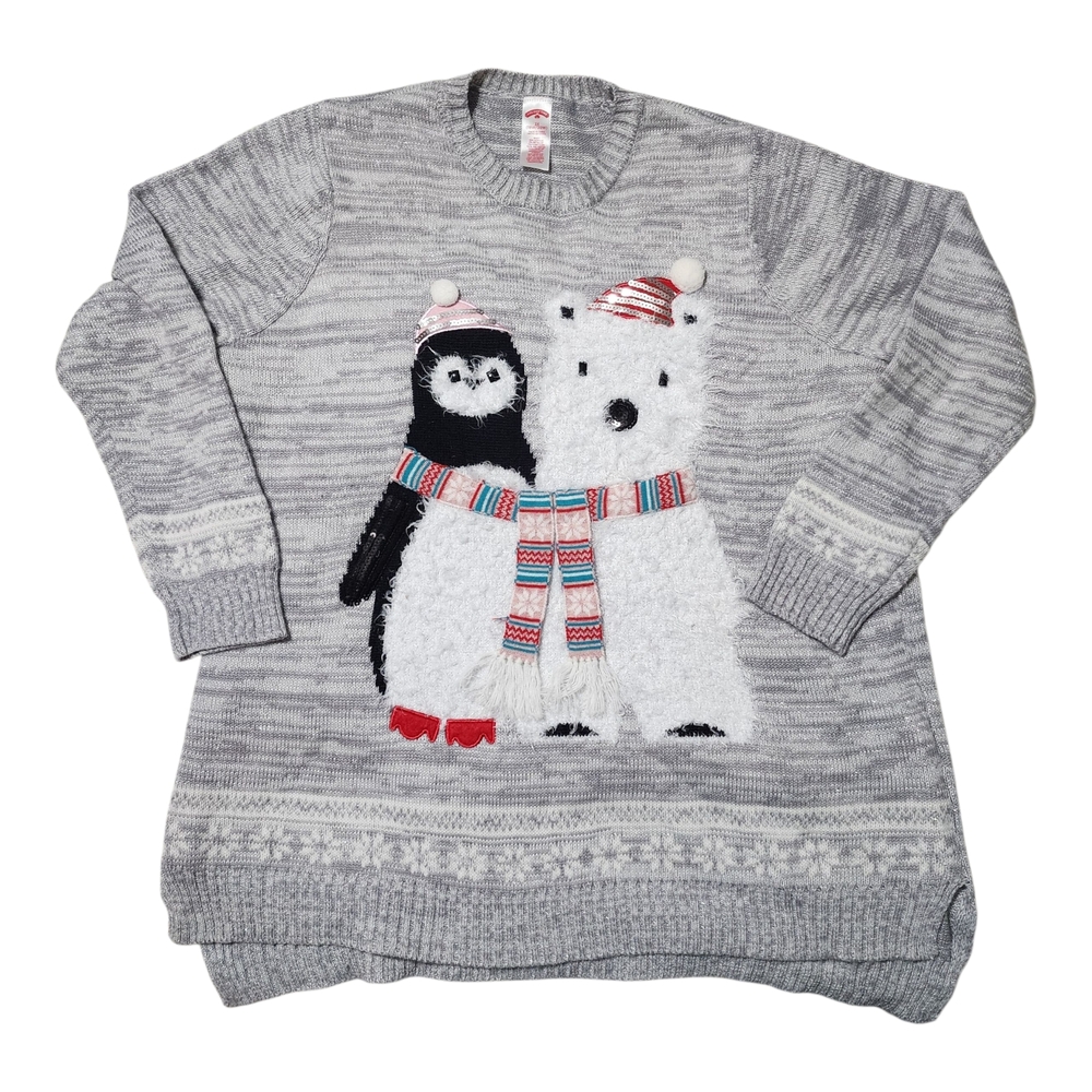 Ugly Christmas Sweater Womens 2XL Embellished‎ Penguin Polar Bear Fuzzy Knit